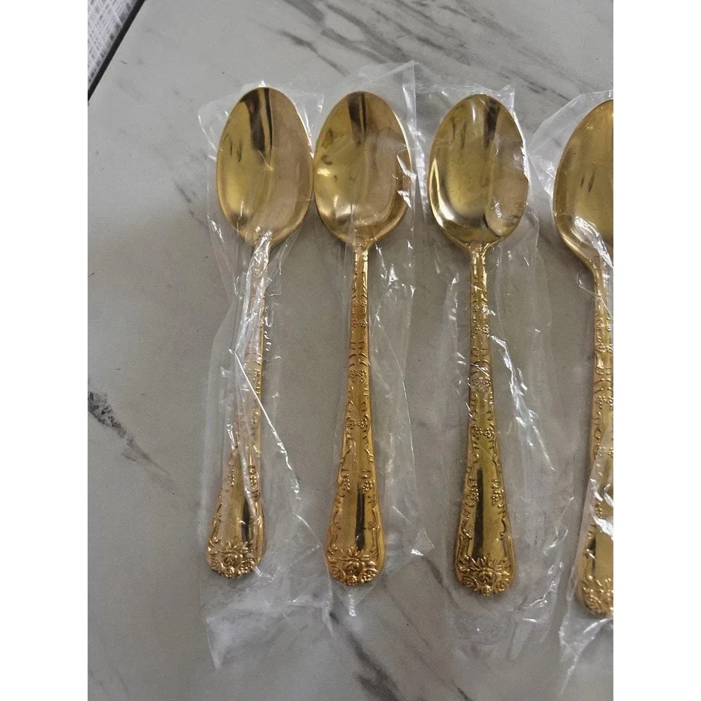 WM Rogers & Son Gold Plated Soup Spoons Lot of 6 Enchanted Rose 7